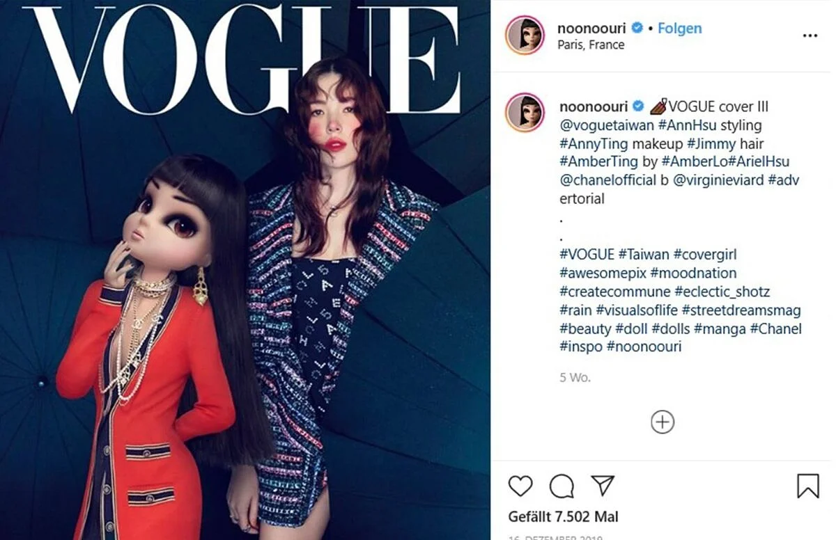 Noonoouri ist die bekannteste virtuelle Influencerin aus Deutschland und zählt auf Instagram mehr als 300.000 Follower. Als virtuelle Influencerin hat Noonoouri bereits mit zahlreichen großen Modemarken zusammengearbeitet.