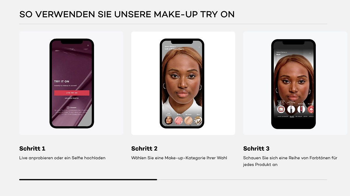 L’Oréals AR-Lösung simuliert Make-up-Produkte. Mit dem Virtual Make-up Simulator können L’Oréal-Kund:innen Lippenstift und Co. ausprobieren.