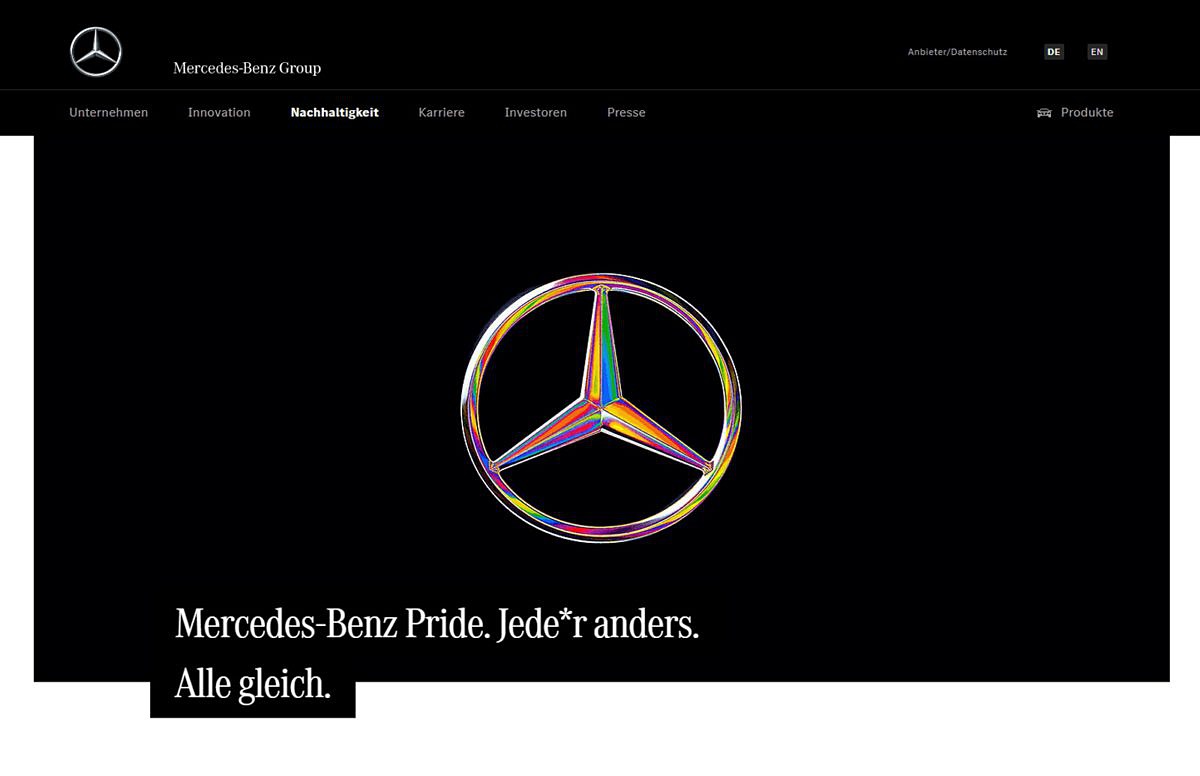 Pinkwashing example: Daimler Pinkwashing example: Mercedes-Benz Pride