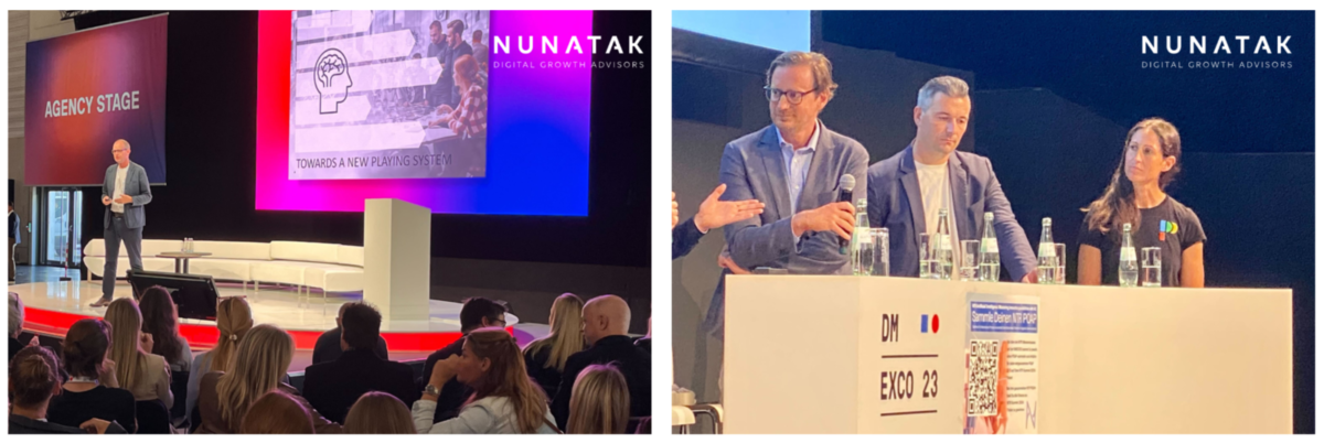 Dr. Holger Feist, Managing Partner bei Nunatak, und Dr. Fabian Göbel, Partner und Managing Director bei Nunatak, auf der DMEXCO 2023 Auf der DMEXCO 2023 sprach Dr. Holger Feist, Managing Partner bei Nunatak, in einer Lecture; Dr. Fabian Göbel, Partner und Managing Director bei Nunatak, hielt zusammen mit anderen eine BVDW Masterclass.