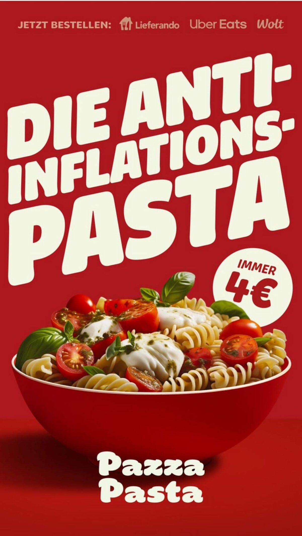 AI marketing campaign created by Core BLN for Pazza Pasta AI-generated image of a pasta dish on an advertising poster
