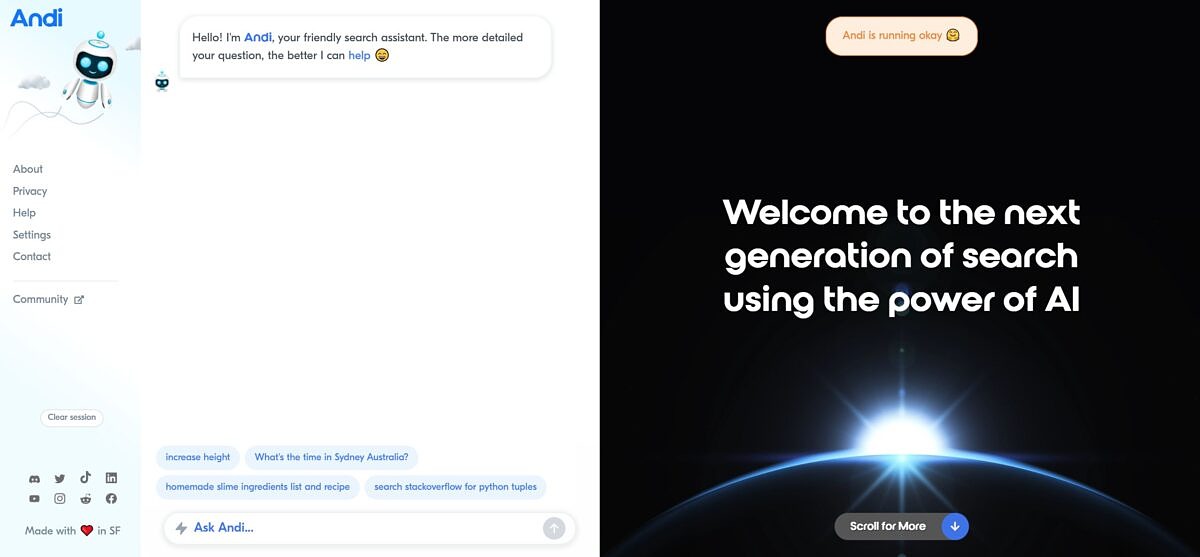 AI search using the Andi tool Andi tool and AI search