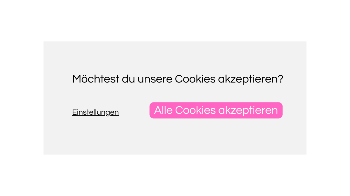 Ein Banner zeigt die Frage „Möchten Sie unsere Cookies akzeptieren?“ und als einzige Antwort „Alle Cookies akzeptieren“.