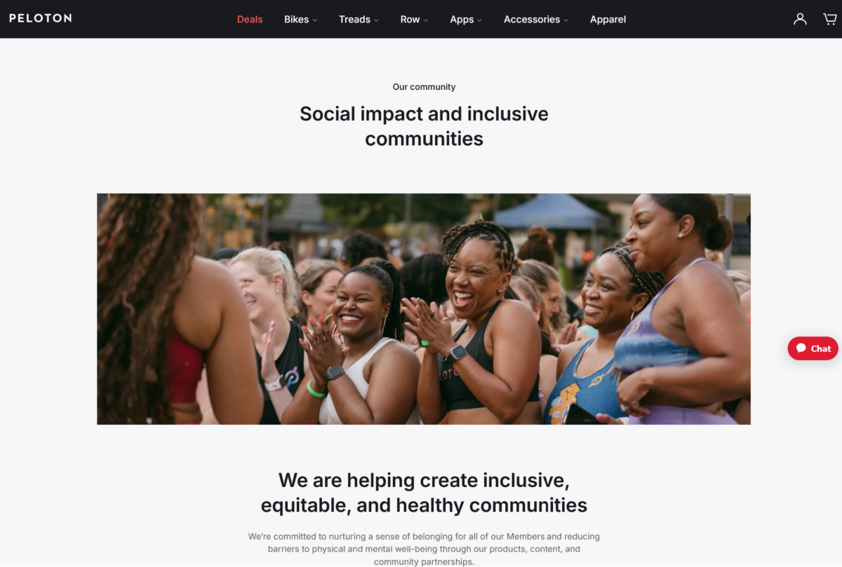 Screenshot of the Peloton website