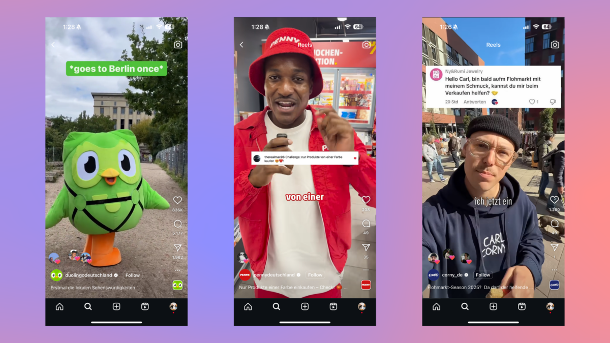 Screenshot vom Instagram-Auftritt von Duolingo, Penny, Corny
