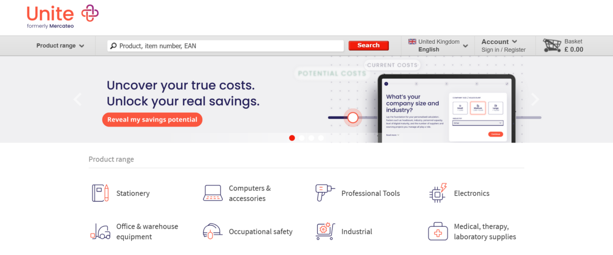 Screenshot of the B2B procurement platform Unite as an example of platformization