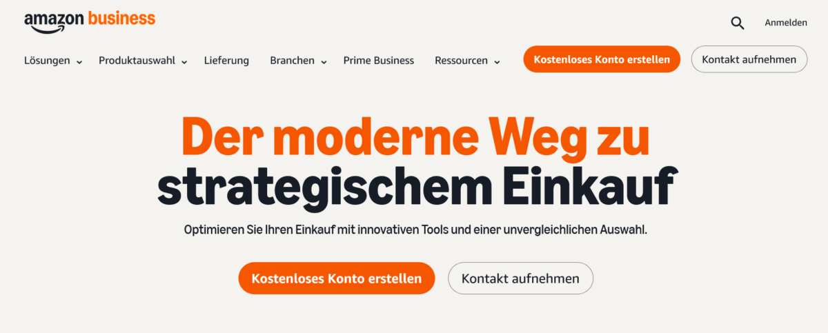 Screenshot der Startseite von Amazon Business für Geschäftskund:innen als Beispiel für Plattformisierung im B2B-Commerce