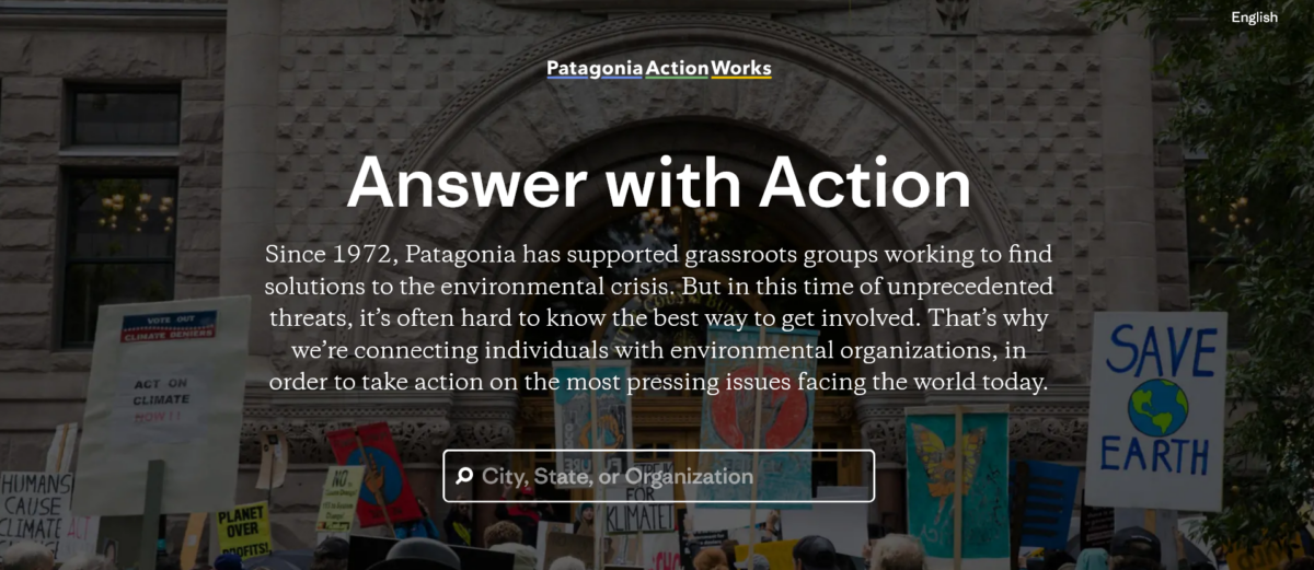 Screenshot der Patagonia Actions Works Website 