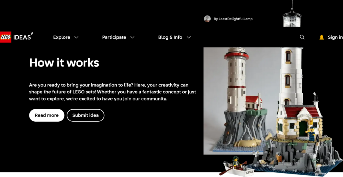 Screenshot der Lego Ideas Website
